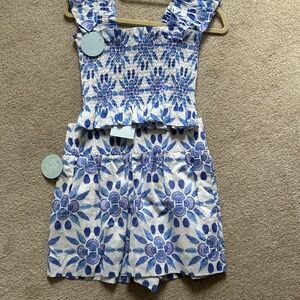NWT Hill House Blue Shell Mosaic Cotton Set Paz Nap Top & Livie Shorts